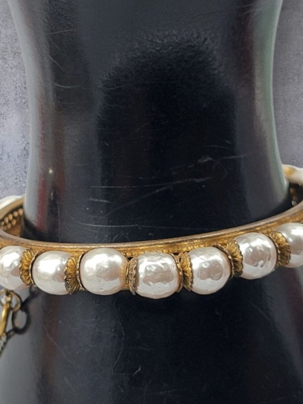 VTG Miriam Haskell Faux Baroque Pearl Clamper Bangle Bracelet Rare 1949 6.25" - Picture 5 of 16